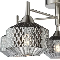 Fabrienne 5 Light Nickel & Smoked Glass Semi Flush Ceiling Light