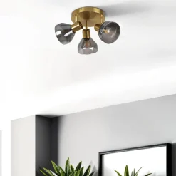 Fosco 3 Light Round Plate Spot Brushed Brass Ceiling Light