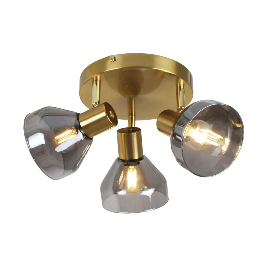 Fosco 3 Light Round Plate Spot Brushed Brass Ceiling Light