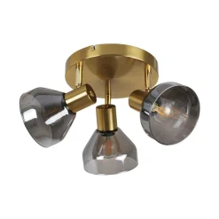 Fosco 3 Light Round Plate Spot Brushed Brass Ceiling Light