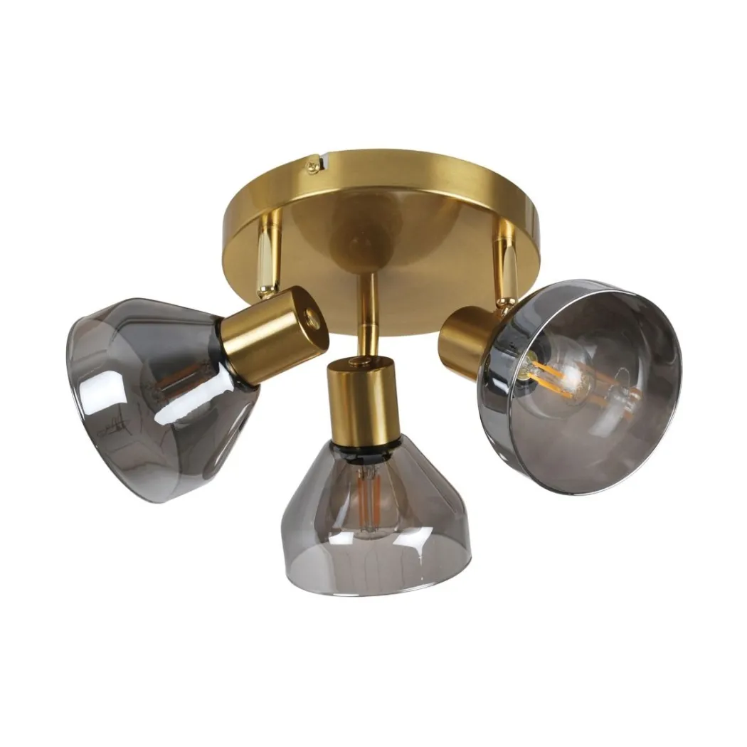 Fosco 3 Light Round Plate Spot Brushed Brass Ceiling Light
