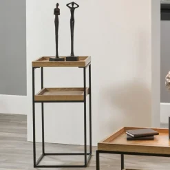 Gallery Wood Veneer & Black Metal Side Table
