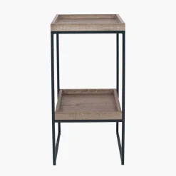 Gallery Wood Veneer & Black Metal Side Table