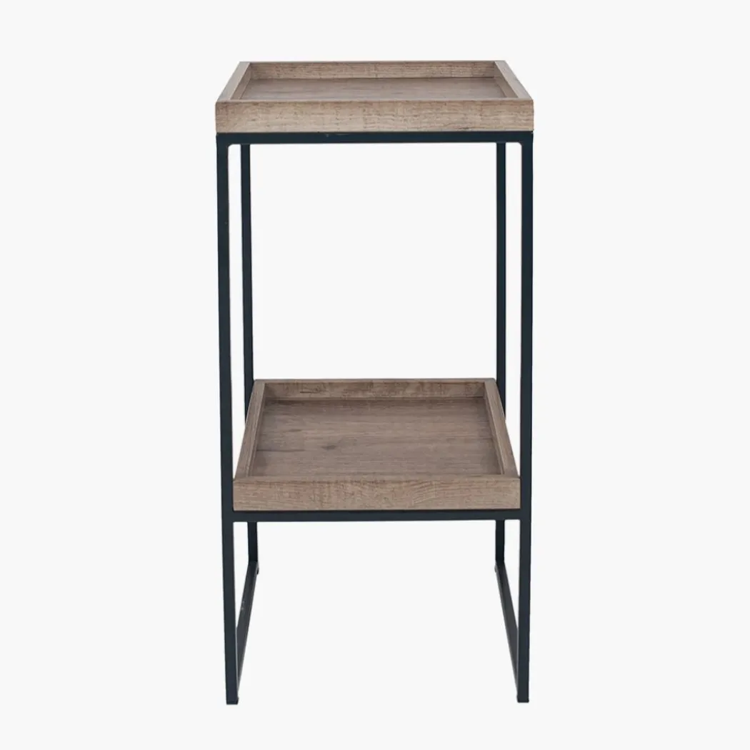Gallery Wood Veneer & Black Metal Side Table