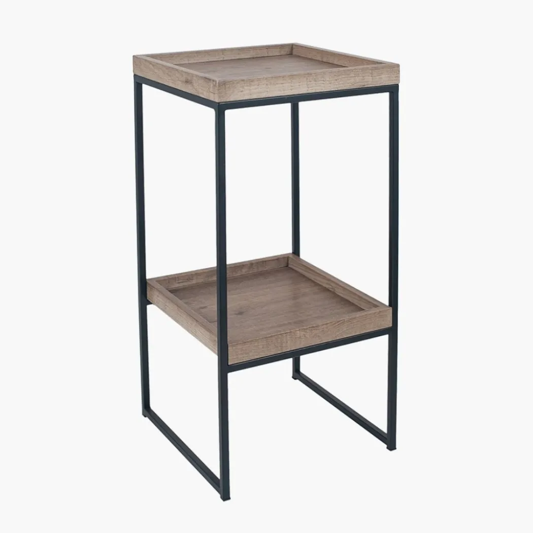 Gallery Wood Veneer & Black Metal Side Table