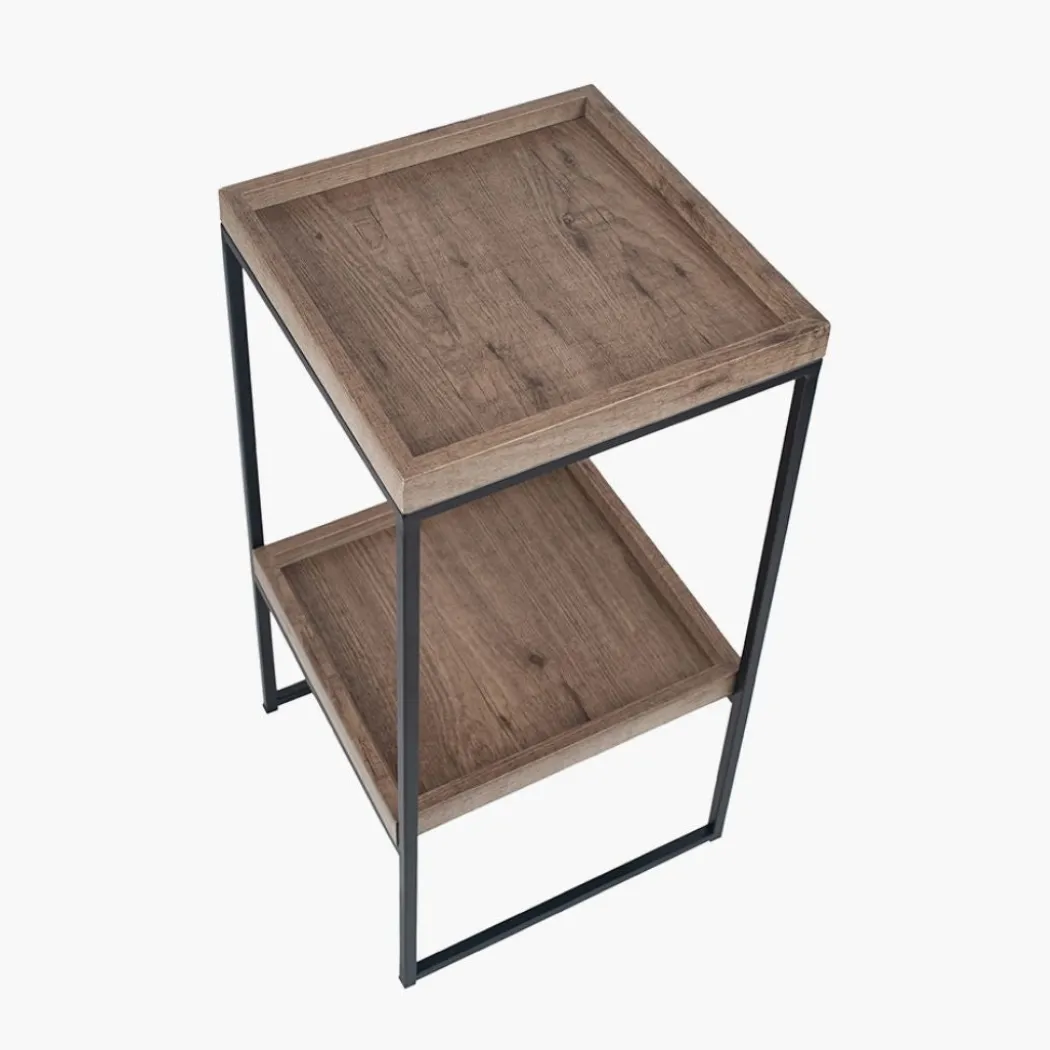Gallery Wood Veneer & Black Metal Side Table