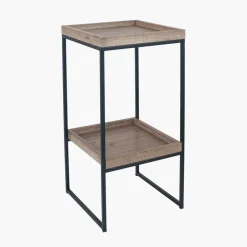 Gallery Wood Veneer & Black Metal Side Table