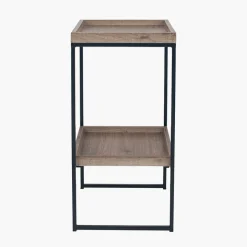 Gallery Wood Veneer & Black Metal Side Table