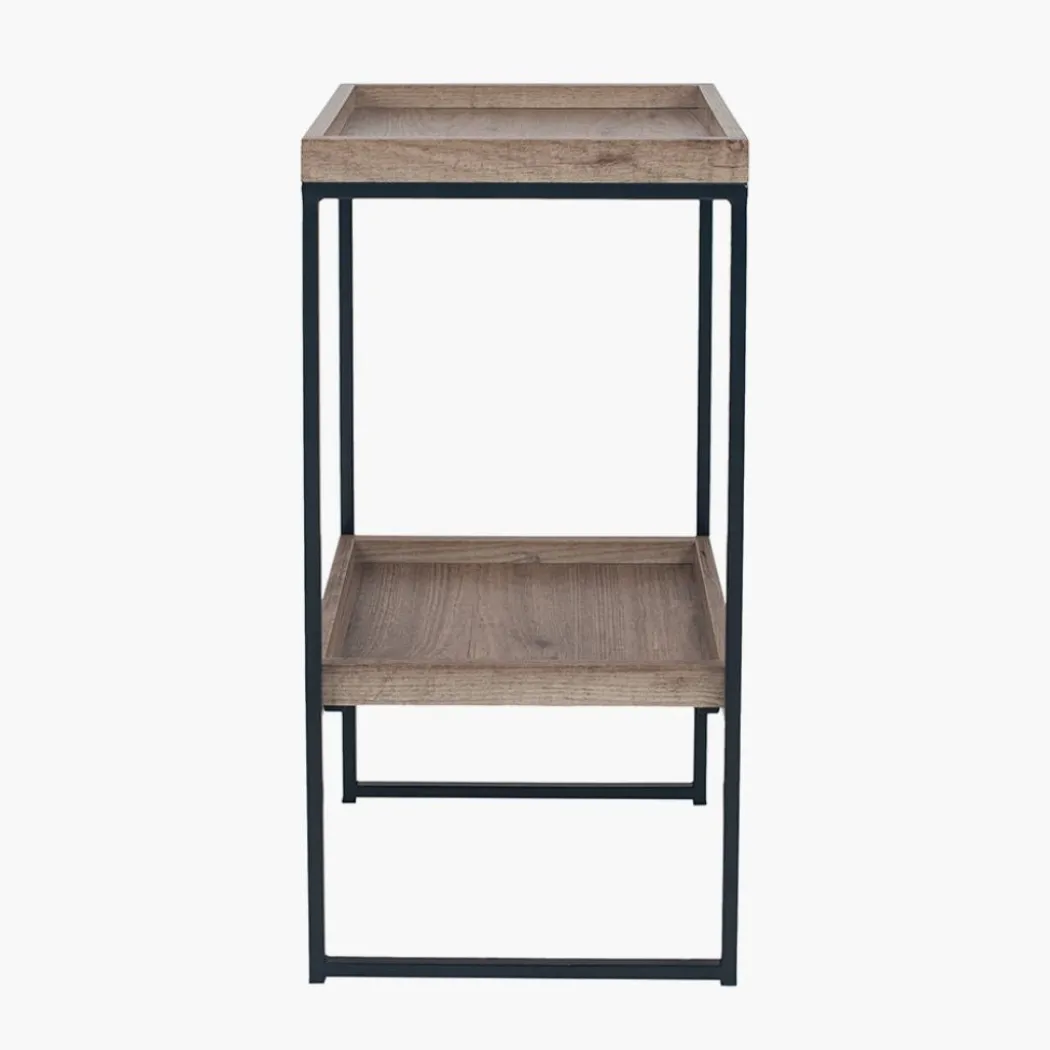Gallery Wood Veneer & Black Metal Side Table