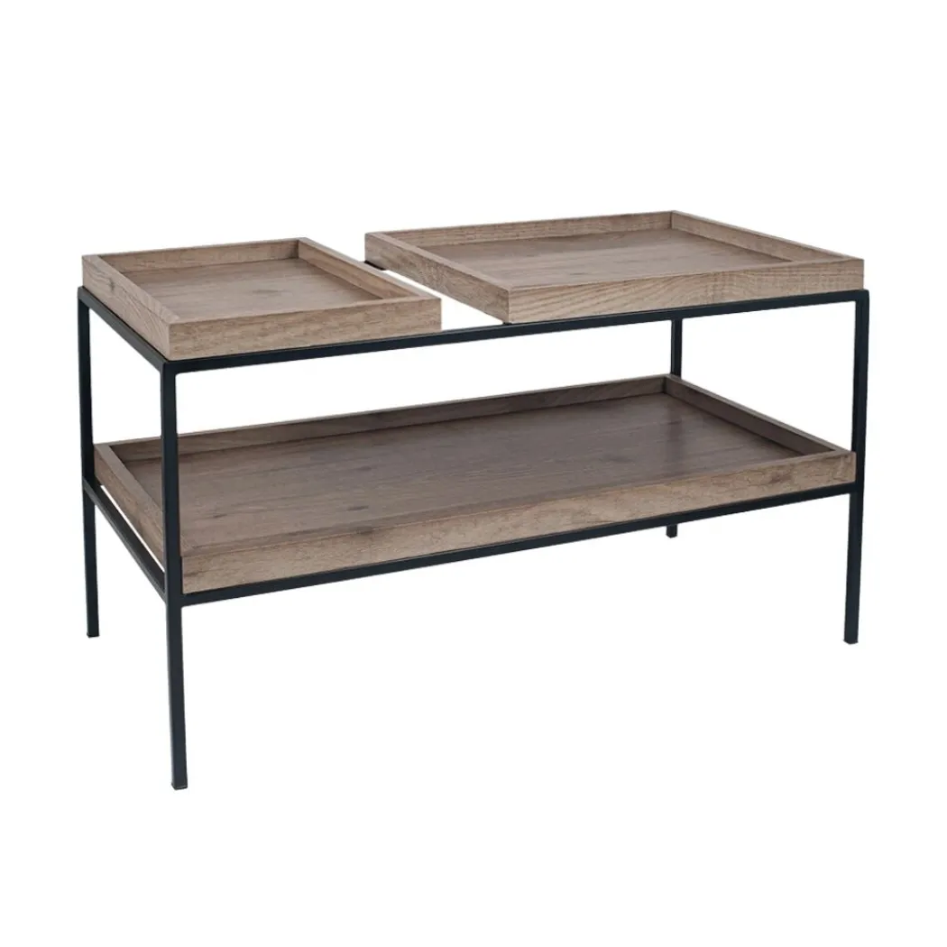 Gallery Wood Veneer and Black Metal Coffee Table
