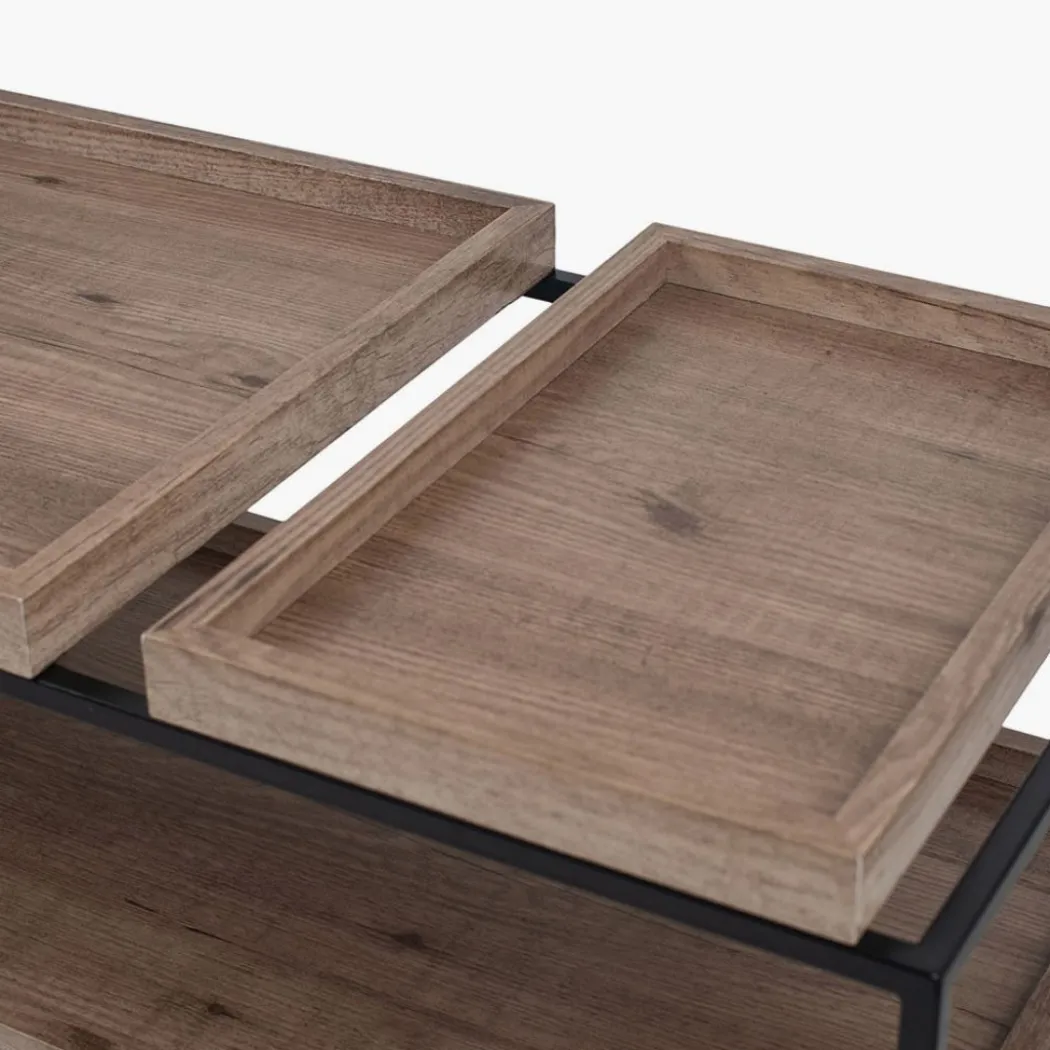 Gallery Wood Veneer and Black Metal Coffee Table