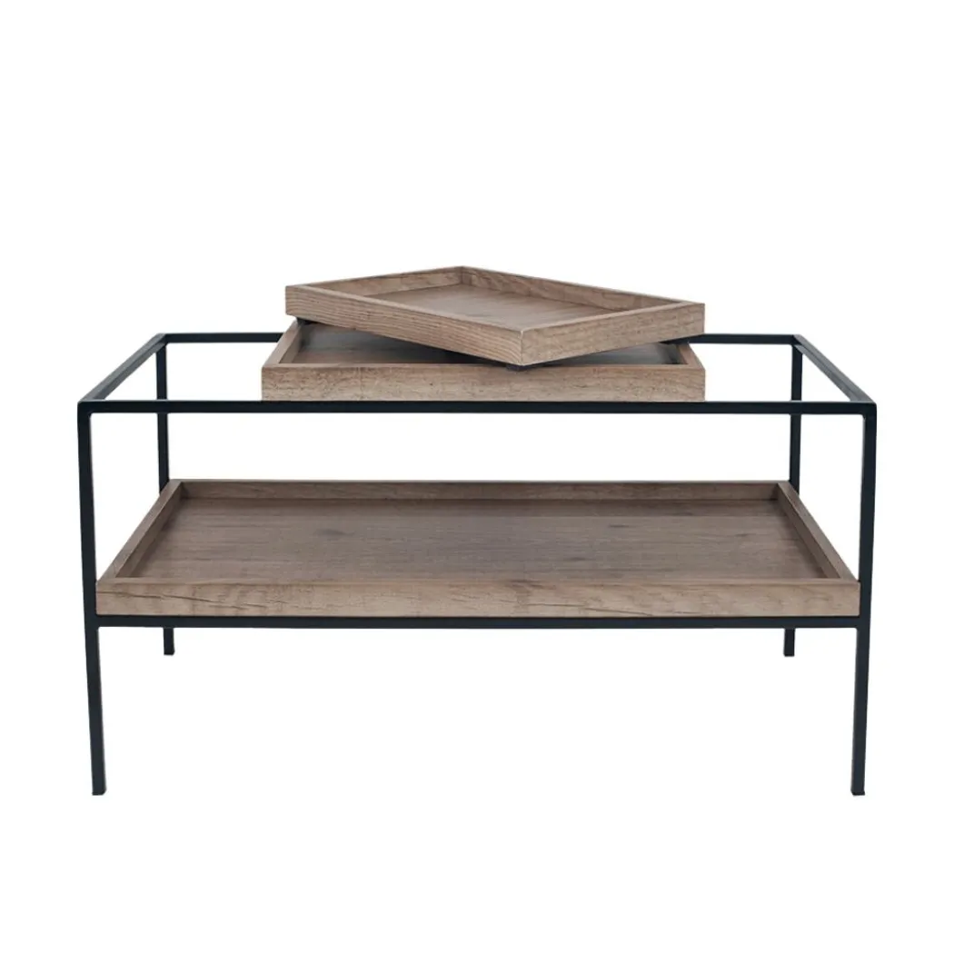 Gallery Wood Veneer and Black Metal Coffee Table