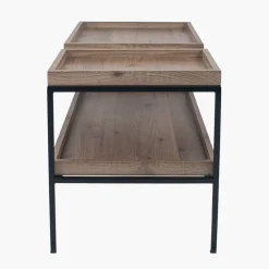 Gallery Wood Veneer and Black Metal Coffee Table