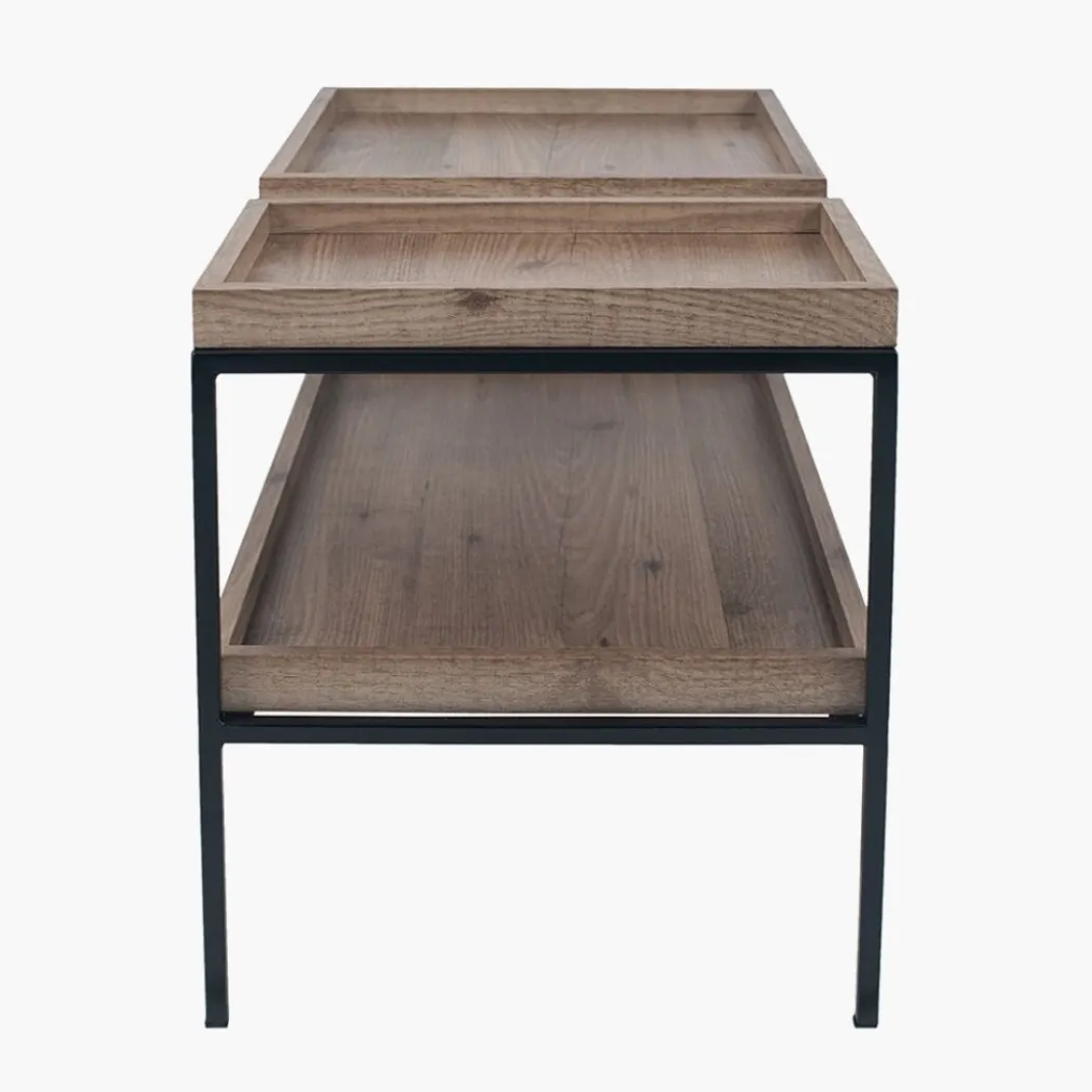 Gallery Wood Veneer and Black Metal Coffee Table