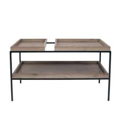 Gallery Wood Veneer and Black Metal Coffee Table