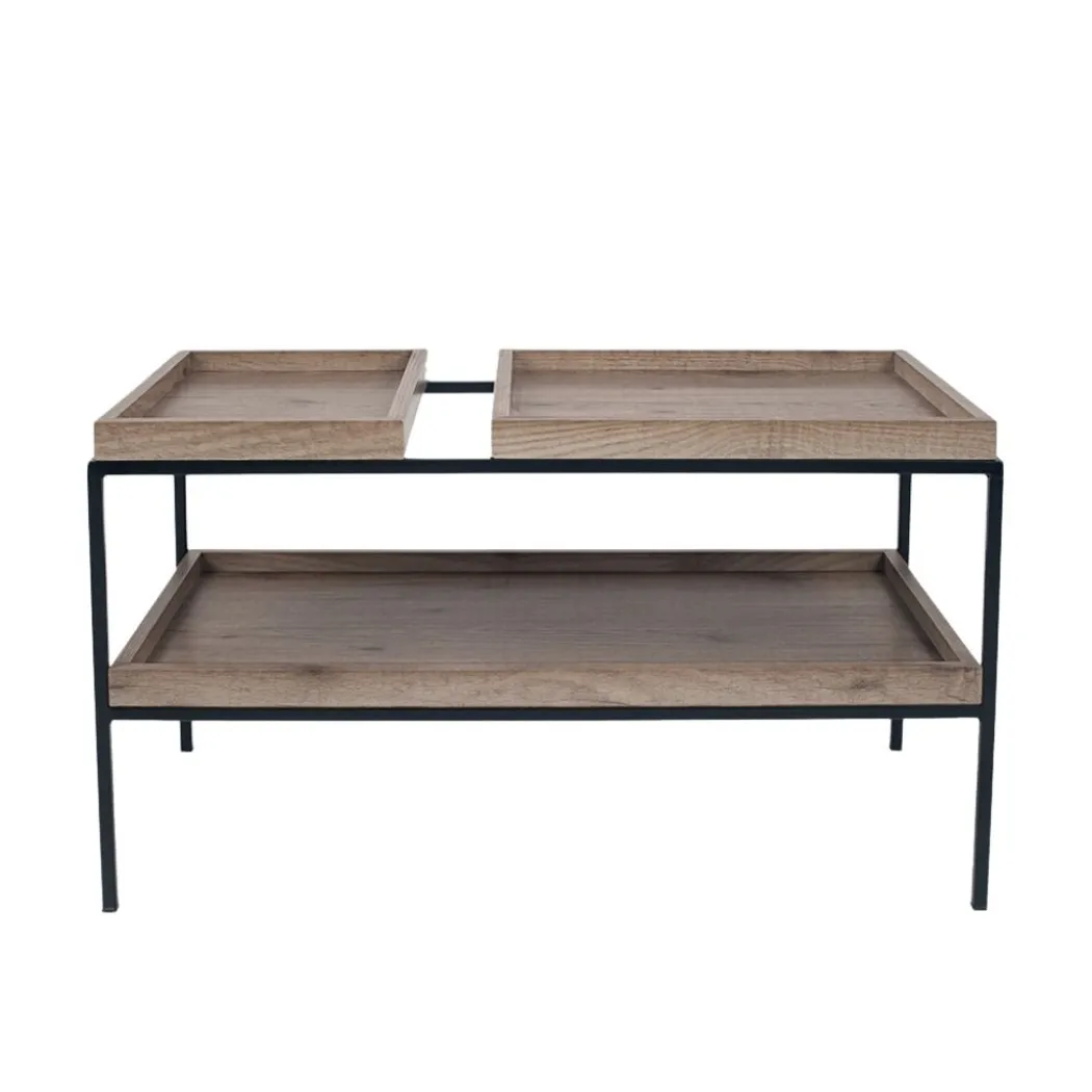 Gallery Wood Veneer and Black Metal Coffee Table