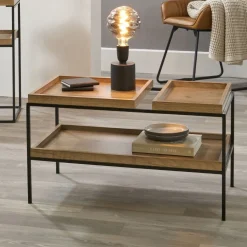 Gallery Wood Veneer and Black Metal Coffee Table
