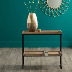 Gallery Wood Veneer and Black Metal 2 Shelf Unit