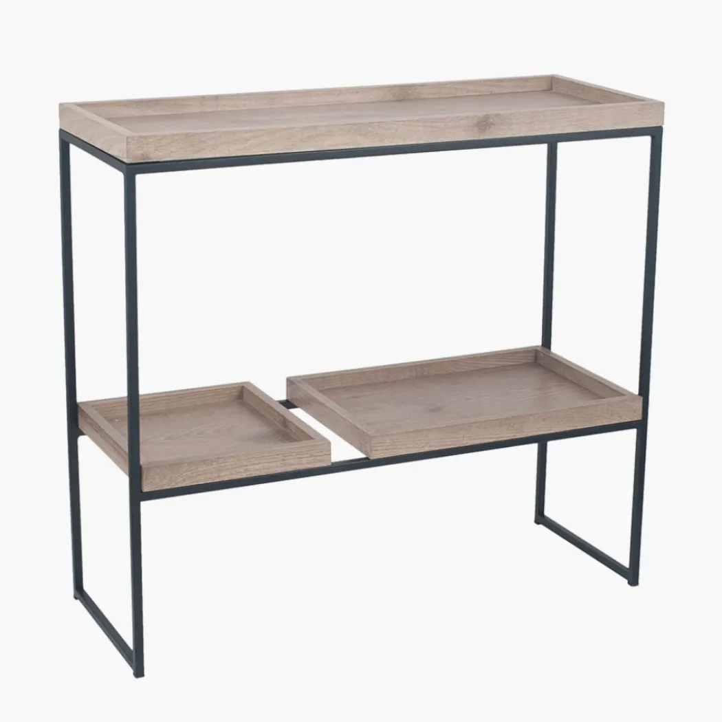Gallery Wood Veneer and Black Metal 2 Shelf Unit