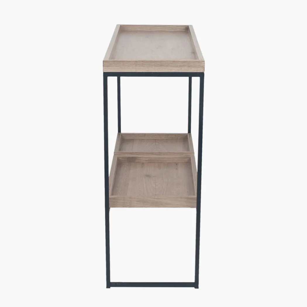 Gallery Wood Veneer and Black Metal 2 Shelf Unit
