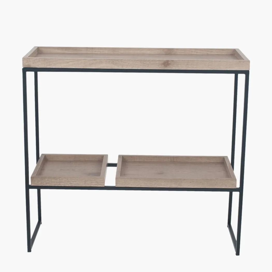 Gallery Wood Veneer and Black Metal 2 Shelf Unit
