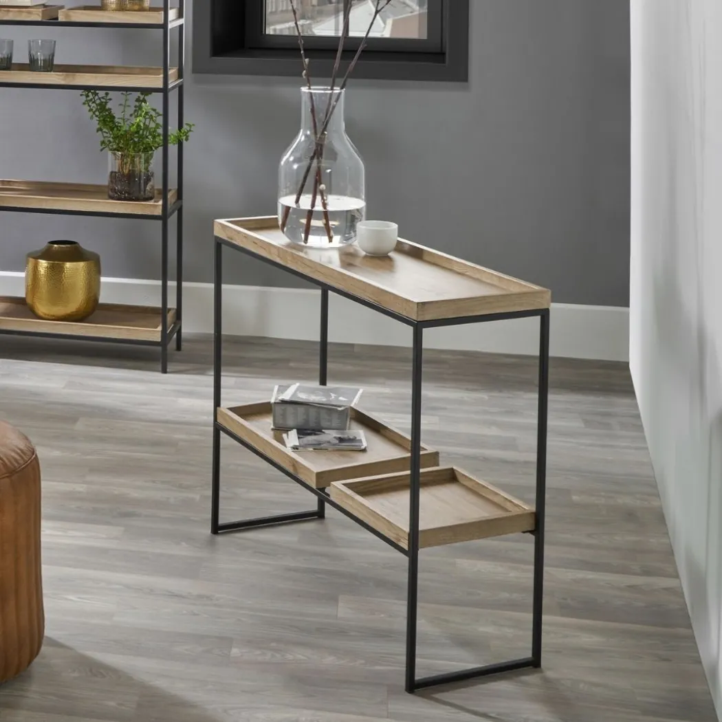 Gallery Wood Veneer and Black Metal 2 Shelf Unit