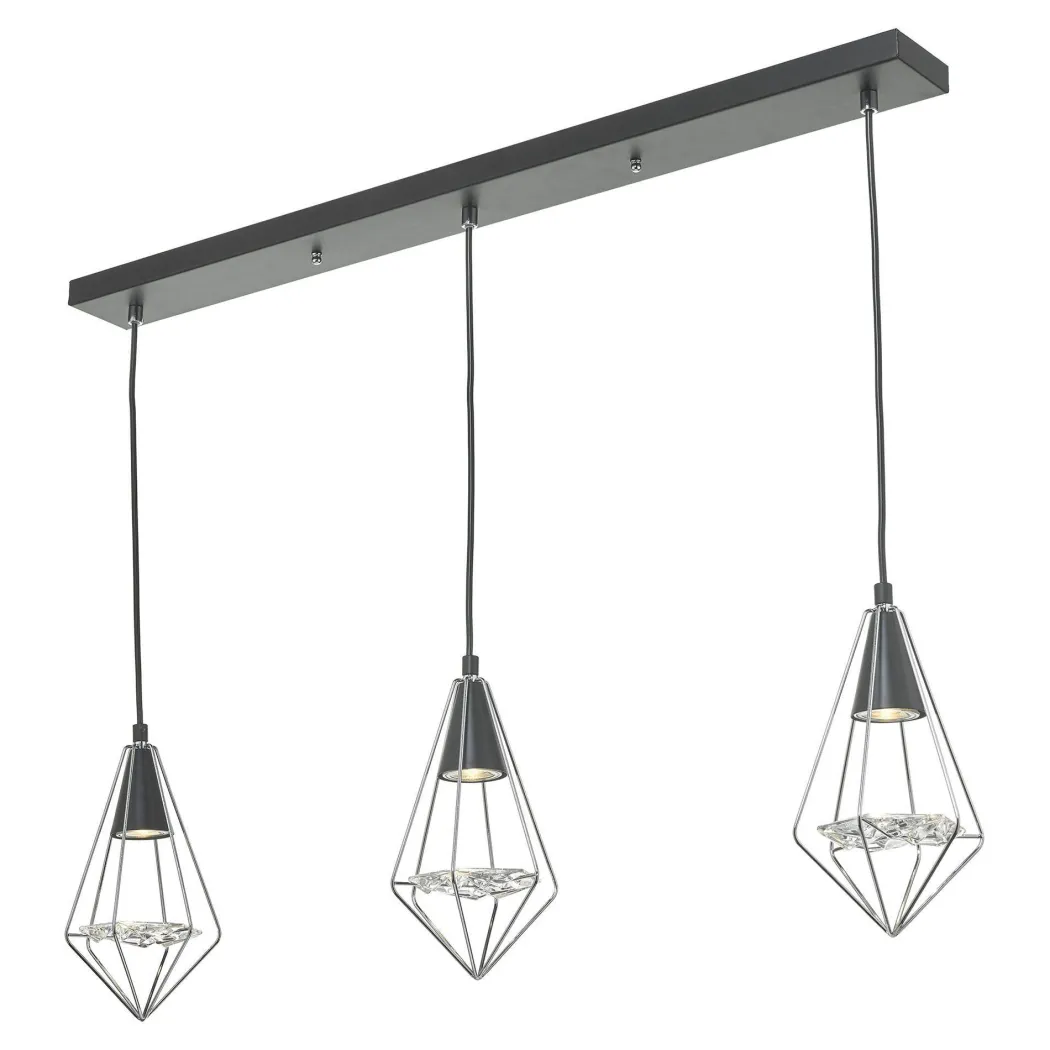 Gianni Matt Black and Polished Chrome 3 Light Ceiling Bar