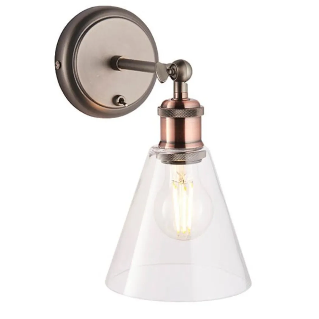 Hal 1 Light Copper & Glass Wall Light