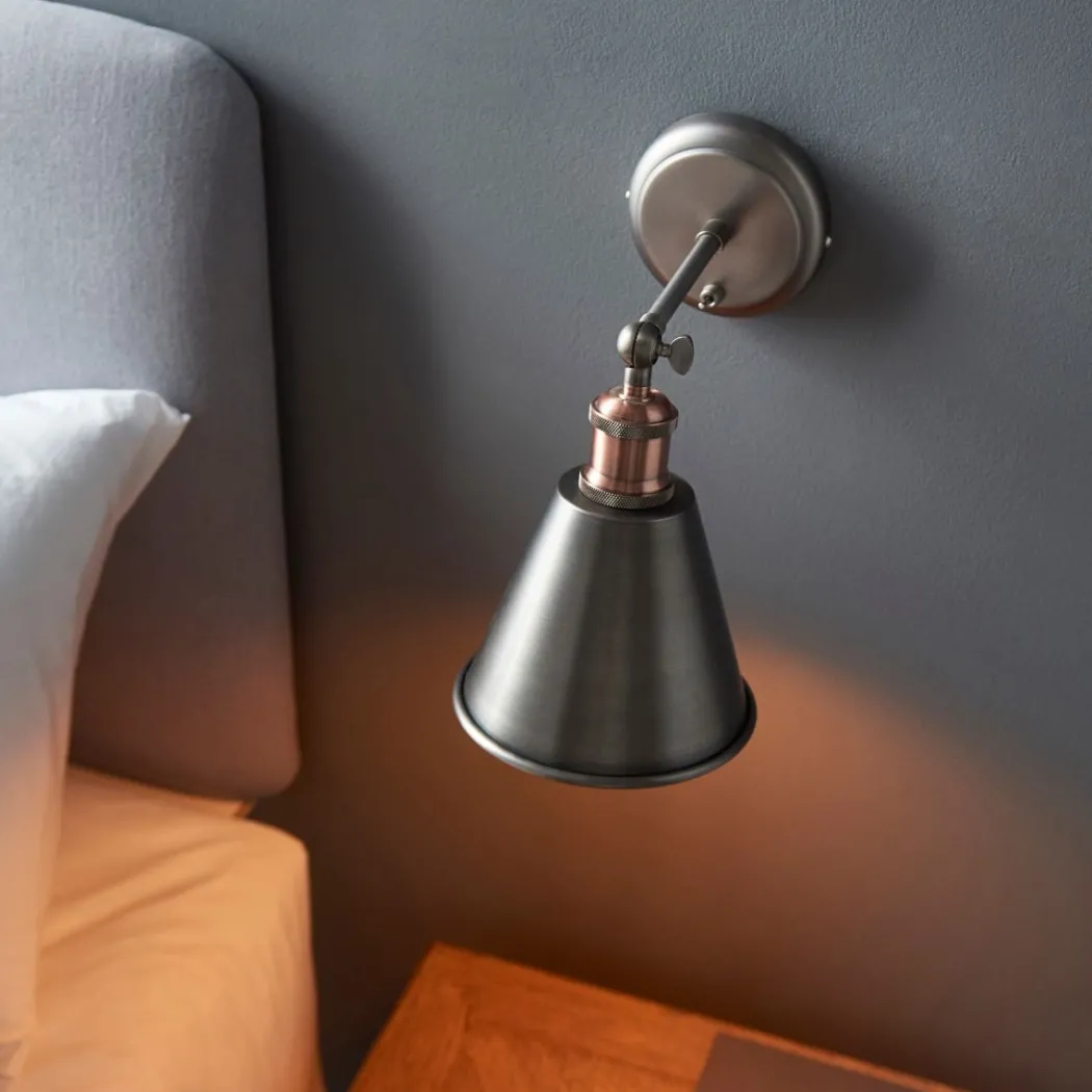 Hal 1 Light Pewter & Copper Wall Light