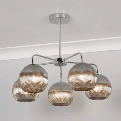 Hamblin 5 Light Chrome and Somked Glass Semi-Flush Ceiling Light