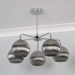 Hamblin 5 Light Chrome and Somked Glass Semi-Flush Ceiling Light