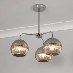 Hamblin 3 Light Chrome and Smoked Glass Semi-Flush Ceiling Light