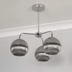 Hamblin 3 Light Chrome and Smoked Glass Semi-Flush Ceiling Light