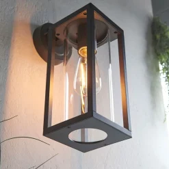 Hamden Black & Glass Outdoor Wall Light