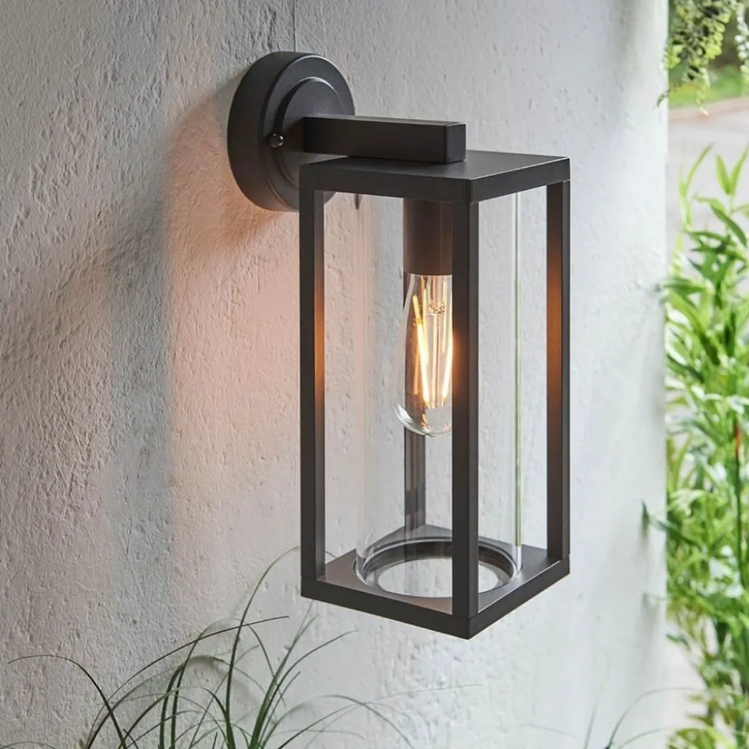 Hamden Black & Glass Outdoor Wall Light
