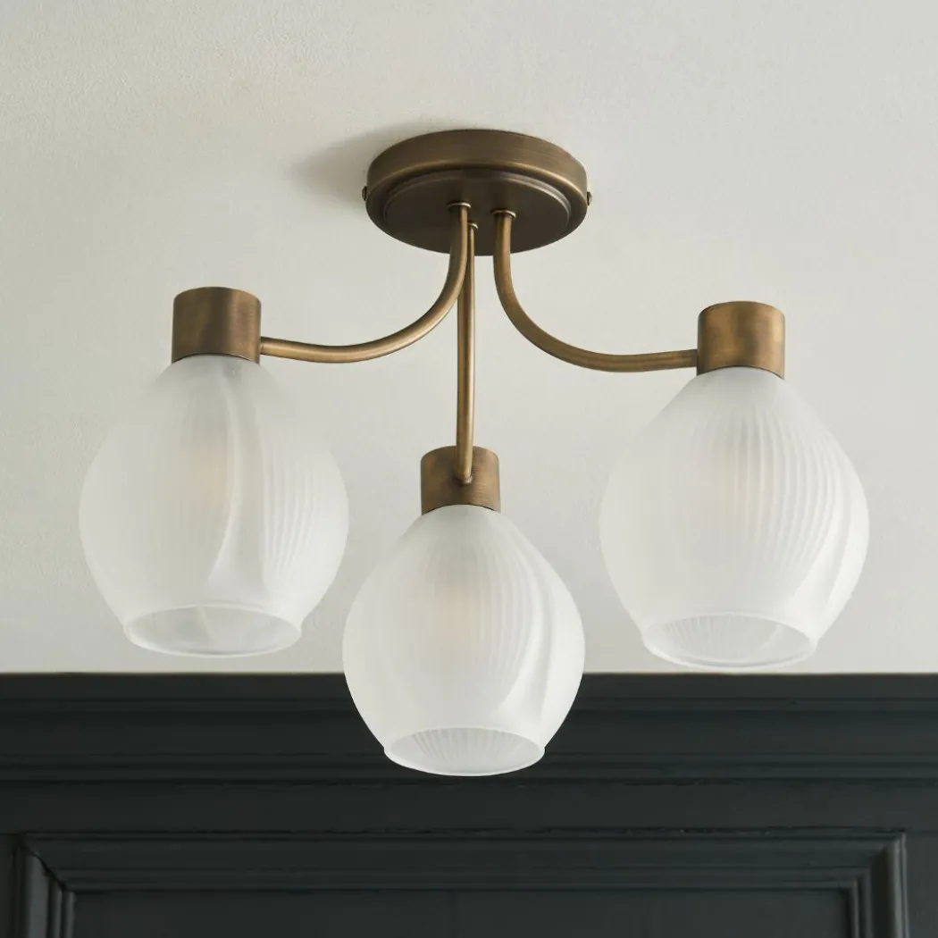 Hamilton 3 Light Antique Brass Semi Flush Ceiling Light