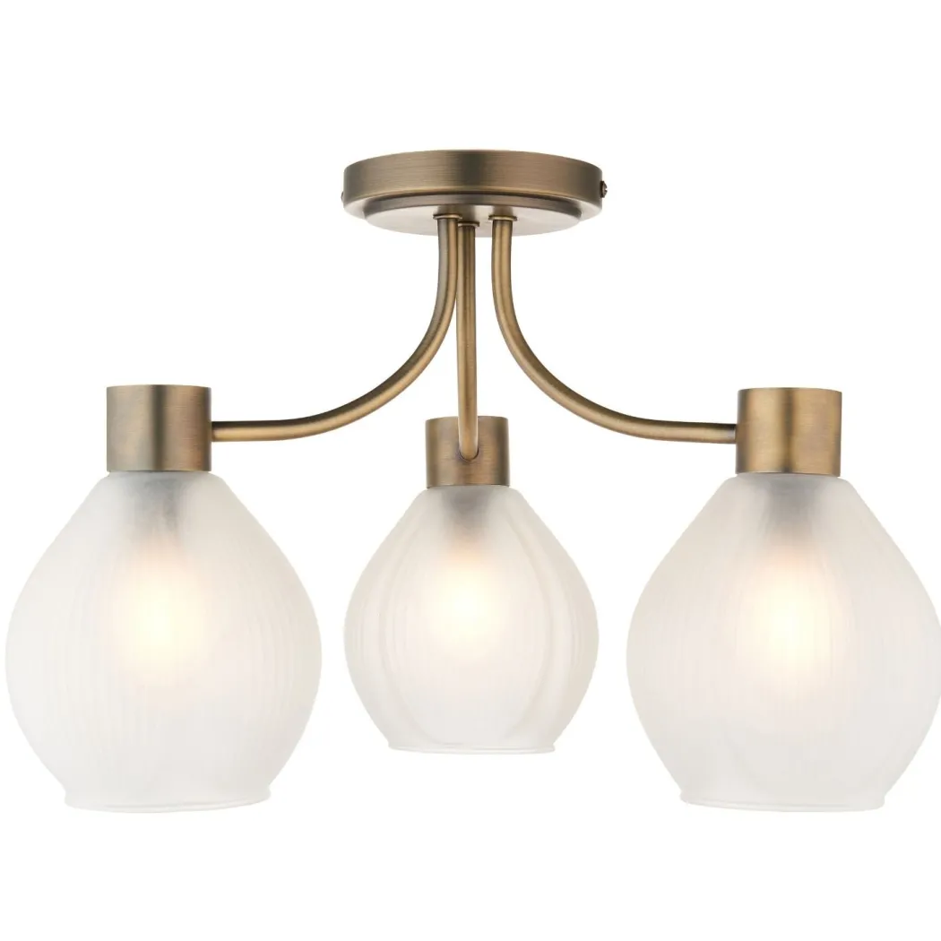 Hamilton 3 Light Antique Brass Semi Flush Ceiling Light