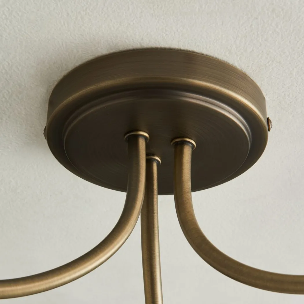 Hamilton 3 Light Antique Brass Semi Flush Ceiling Light