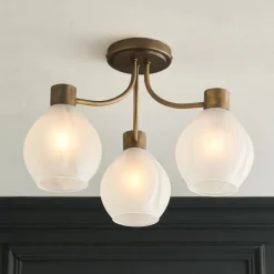 Hamilton 3 Light Antique Brass Semi Flush Ceiling Light
