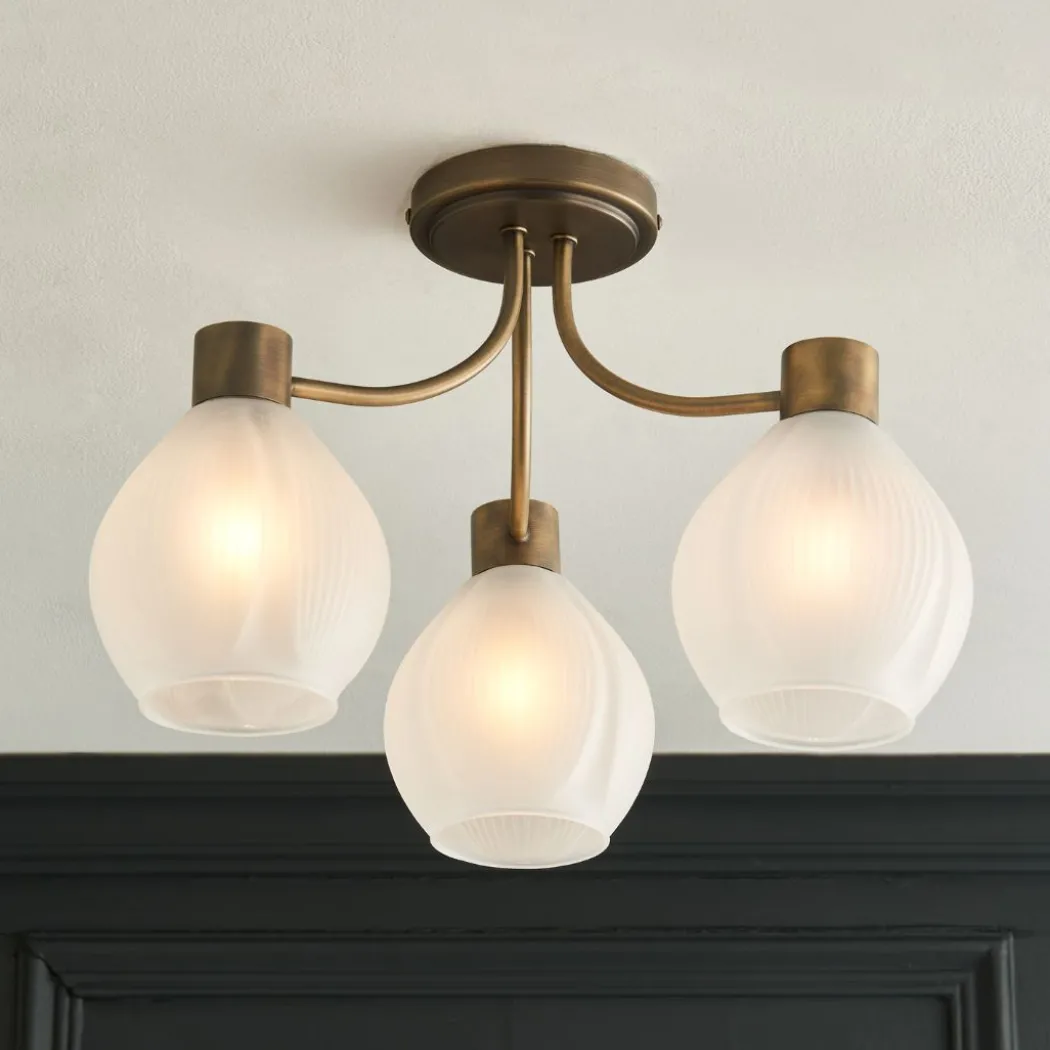Hamilton 3 Light Antique Brass Semi Flush Ceiling Light