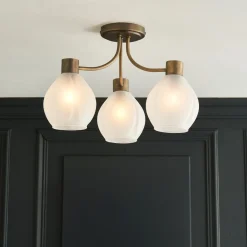 Hamilton 3 Light Antique Brass Semi Flush Ceiling Light