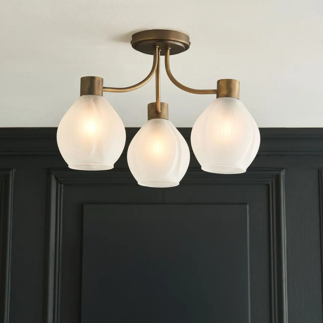 Hamilton 3 Light Antique Brass Semi Flush Ceiling Light