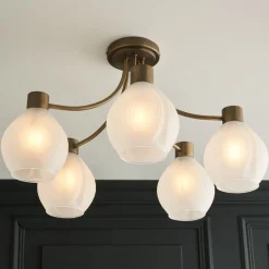 Hamilton 5 Light Antique Brass Semi Flush Ceiling Light