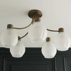 Hamilton 5 Light Antique Brass Semi Flush Ceiling Light