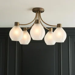 Hamilton 5 Light Antique Brass Semi Flush Ceiling Light