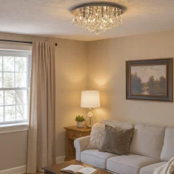Hanna 8 Light Chrome & Crystal Flush Ceiling Light