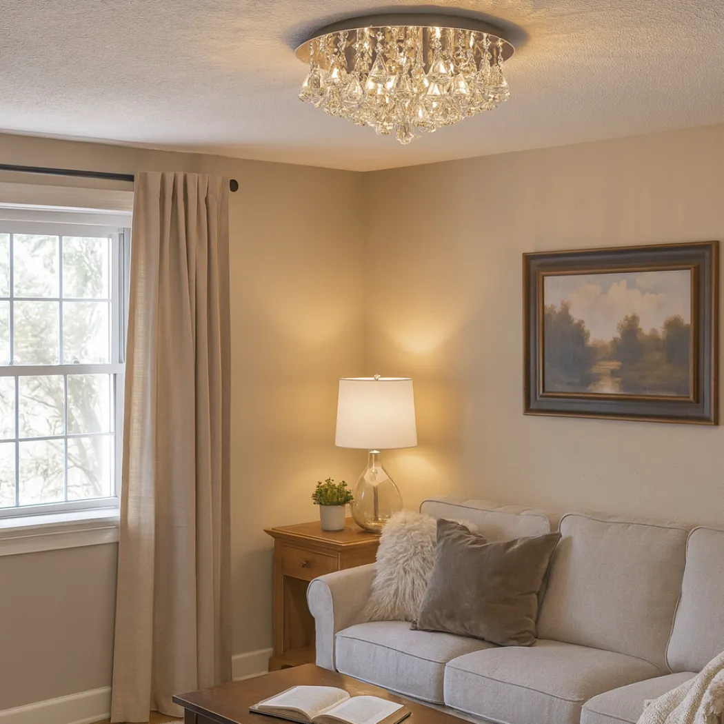 Hanna 8 Light Chrome & Crystal Flush Ceiling Light