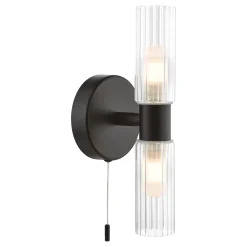 Hannah 2 Light Matte Black & Glass IP44 Wall Light