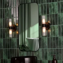 Hannah 2 Light Matte Black & Glass IP44 Wall Light