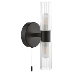 Hannah 2 Light Matte Black & Glass IP44 Wall Light